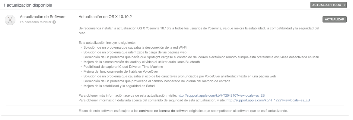 OS X 10.10.2 Yosemite actualización