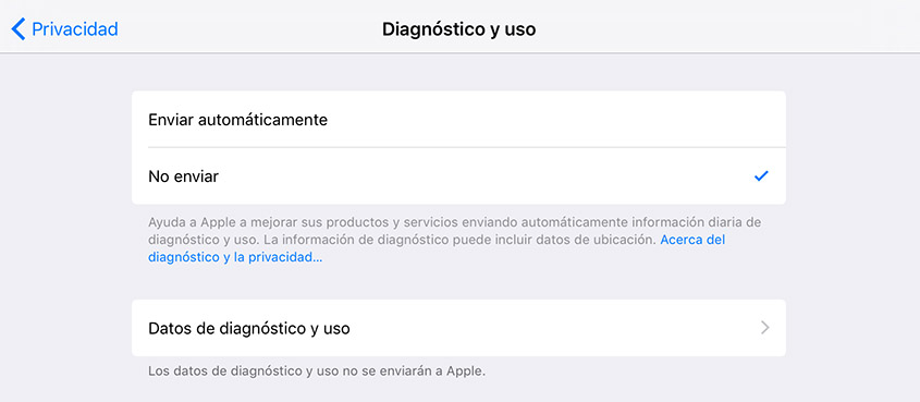 Diagnostico y uso (privacidad iOS)