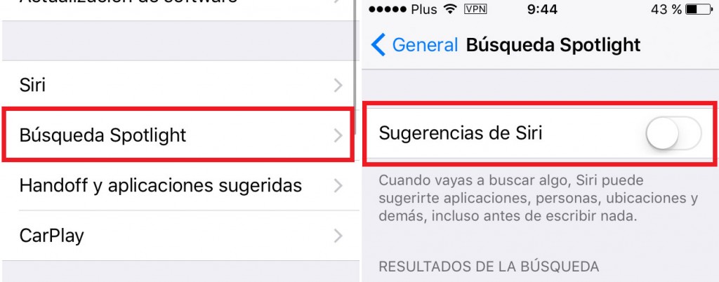 Desactivar sugerencias spotlight ios 9
